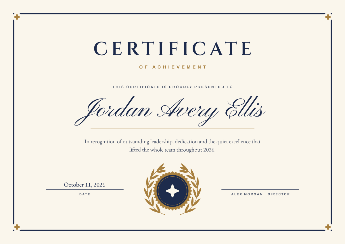 Front of the formal certificate template